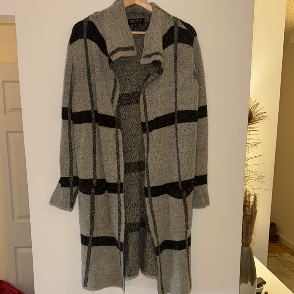 Joseph A. Gray and Black Wool Blend Cardigan